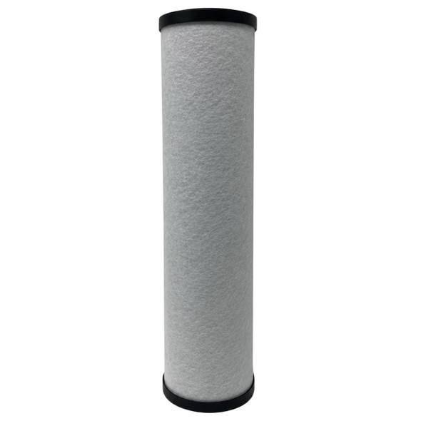 Keltec KP0500-Y coalescing filter element. White filter media with black end caps.