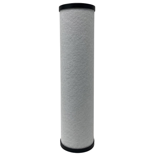Keltec KP0500-Y coalescing filter element. White filter media with black end caps.