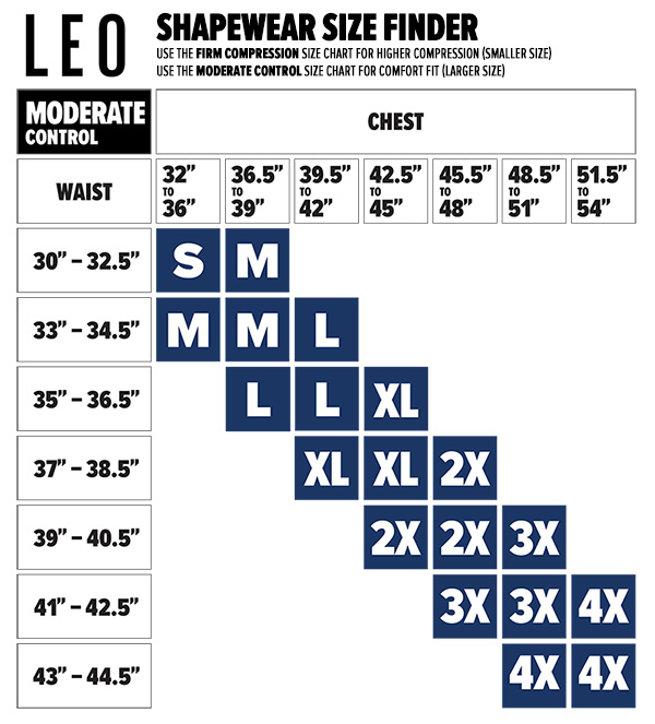 Leo Size Chart - Moderate Control