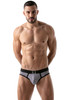 TOF Paris Stripes Push-Up Bottomless Brief TOF103 Black - Mens Jock Briefs - Front View - Topdrawers Underwear for Men
