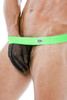 TOF Paris Circuit Mesh Stringless Thong | Black/Neon Green | TOF233-NV  - Mens Pouches - Side View - Topdrawers Underwear for Men
