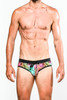ST33LE Freestyle Swim Brief | Teal/Apricot Butterflies Jungle | ST-8000-71  - Mens Swim Briefs - Front View - Topdrawers Swimwear for Men

