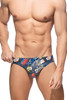 Addicted Comic Swim Brief | Navy | ADS303-09  - Mens Swim Briefs - Front View - Topdrawers Swimwear for Men
