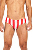 Project Claude Classic Stripe Swim Brief | Red | PCC159-RD  - Mens Swim Briefs - Front View - Topdrawers Swimwear for Men
