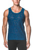 ST33LE Stretch Gossamer Lace Tank | Blue Squares | ST-25006  - Mens Singlet Tank Tops - Front View - Topdrawers Clothing for Men
