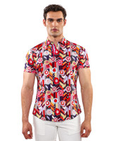 ST33LE Stretch Jersey Knit Short Sleeve Shirt | Berry/Multi Abstract ST-9313 | Front View | Mens Short Sleeve Shirts | Topdrawers Clothing for Men ST33LE Stretch Jersey Knit Short Sleeve Shirt | Berry/Multi Abstract ST-9313 | Front View | Mens Short Sleeve Shirts | Topdrawers Clothing for Men