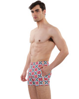 Postmarc Seersucker Swim Shorts | Forest Wine Circles PM-6018-44 | Side View | Mens Swim Shorts | Topdrawers Swimwear for Men