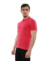 Postmarc Textured Chevron Knit Polo | Coral Reef PM-16236 | Side View | Mens Polo Shirts | Topdrawers Clothing for Men