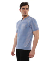 Postmarc Open Collar Textured Stripe Silk Tencel Knit Polo | Slate Pink PM-16314 | Side View | Mens Polo Shirts | Topdrawers Clothing for Men