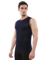 ST33LE Textured Open Mesh Knitted Vest | Navy ST-24058 | Side View | Mens Casual Tops | Topdrawers Clothing for Men