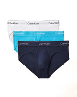 Calvin Klein 3-Pack Cotton Stretch Hip Brief White Spellbound Blue Atoll NB2613G-N35 | Front View | Mens Briefs | Topdrawers Underwear for Men