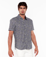 ST33LE Stretch Open Knit Short Sleeve Shirt Midnight Periwinkle Bursts ST-48072 | Side View | Mens Short Sleeve Shirts | Topdrawers Clothing for Men