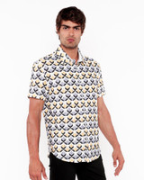 ST33LE Stretch Open Knit Short Sleeve Shirt Gold Silver Diamonds ST-48071 | Side View | Mens Short Sleeve Shirts | Topdrawers Clothing for Men