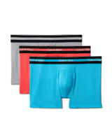 Calvin Klein 3-Pack Icon Active Mesh Trunk Misty Grey Carnival Blue Punch Pink NB4536G-U2U | Front View | Mens Boxer Briefs | Topdrawers Underwear for Men