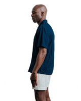 Champlain Poolside Camp Collar Shirt Navy CHP-003-SS26006-01 | Side View | Mens Short Sleeve Shirts | Topdrawers Clothing for Men