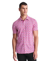 Postmarc S S Performance Stretch Shirt Pink Blush Circles PM-76109 | Side View | Mens Short Sleeve Shirts | Topdrawers Clothing for Men