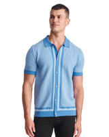 Postmarc S S Honeycomb Textured Cotton Knit Shirt Lagoon Glacier PM-16329 | Side View | Mens Short Sleeve Shirts | Topdrawers Clothing for Men