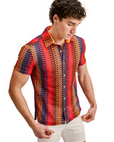 ST33LE Vertical Arrow Stripe Short Sleeve Shirt Navy Red ST-24072 | Side View | Mens Short Sleeve Shirts | Topdrawers Clothing for Men