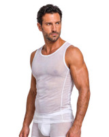Spicy & Shiny Mesh Tank White ZJ01 | Side View | Mens Tank Tops | Topdrawers Clothing for Men