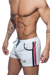 Addicted Mesh Rainbow Swim Short ADS178 - 01 White - Mens Swim Shorts - Side View - Topdrawers Swimwear for Men