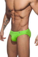 Addicted Basic AD Swim Brief ADS097 - 07 Lemon Green - Mens Swim Bikini Briefs - Side View - Topdrawers Swimwear for Men