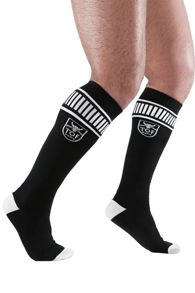 TOF Paris Footish Socks S0001-NB Black White - Mens Knee Socks - Front View - Topdrawers Underwear for Men
