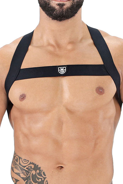 TOF Paris Fetish Elastic Harness H00017-N Black - Mens Fetish Elastic Harnesses - Front View - Topdrawers Clothing for Men
