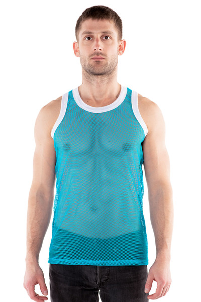 Go Softwear Cabana Mesh Tank Top 3775-TQ Turquoise - Mens Tank Top Singlets - Front View - Topdrawers Clothing for Men
