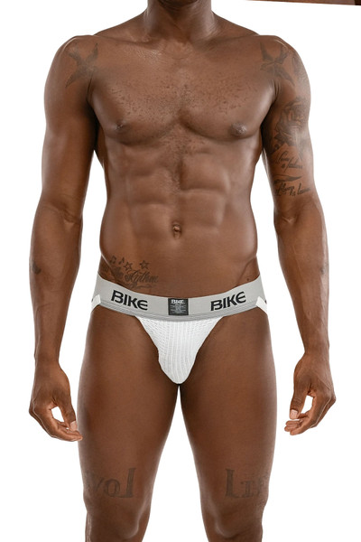 Bike Classic Jockstrap BAS304WHT White - Mens Athletic Supporter Jockstraps - Front View - Topdrawers Underwear for Men
