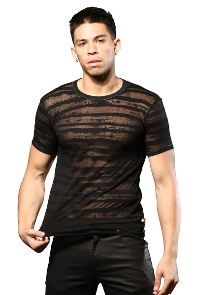 Andrew Christian Burnout Stripe Tee 10339-BL Black - Mens T-Shirts - Front View - Topdrawers Clothing for Men

