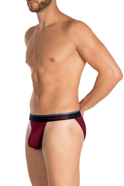 Obviously PrimeMan Bikini Brief A05-1L Maroon  - Mens Cutaway Bikini Briefs - Side View - Topdrawers Underwear for Men
