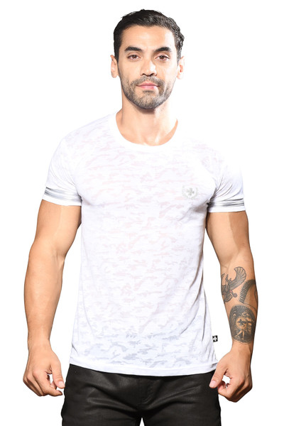 Andrew Christian Camouflage Burnout Tee 10335 - Mens T-Shirts - Front View - Topdrawers Clothing for Men
