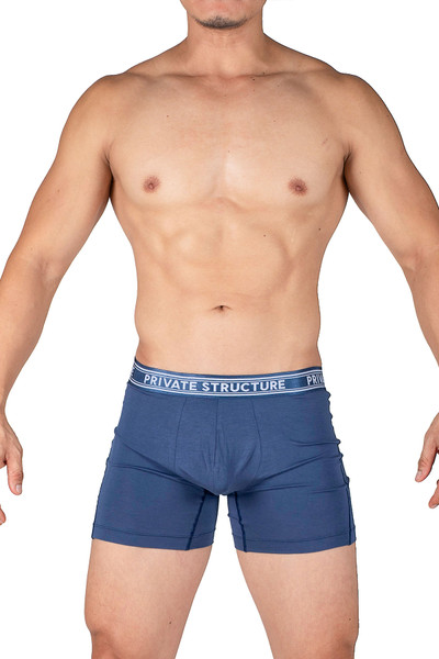Private Structure Bamboo Viscose Mid Waist Boxer Brief | Citadel Blue | PBUT4380-CTBU  - Mens Boxer Briefs - Front View - Topdrawers Underwear for Men
