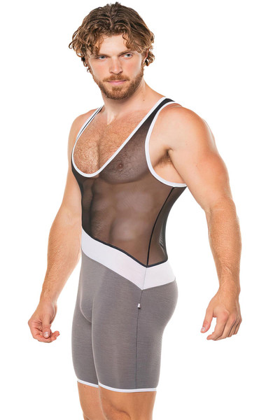 Go Softwear AJ Physique Tri-Color Singlet | Black | 8208-BL  - Mens Wrestler Singlets - Side View - Topdrawers Clothing for Men
