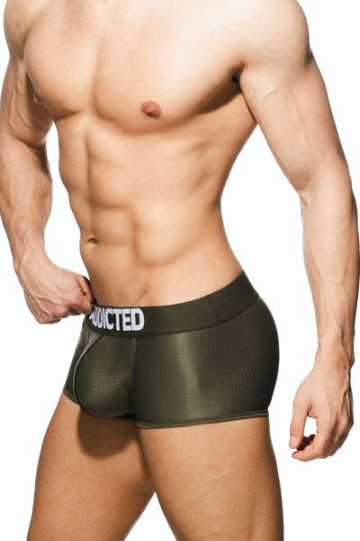 Addicted Push Up Mesh Trunk | Khaki | AD806-12  - Mens Boxer Briefs - Side View - Topdrawers Underwear for Men
