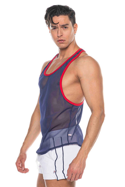 Go Softwear AJ Phys Ed Bodybuilder Tank Top | Navy | 8205-NV  - Mens Tank Top Singlets - Side View - Topdrawers Clothing for Men
