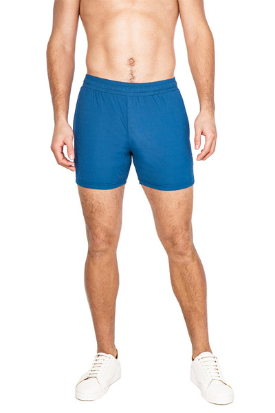 ST33LE Stretch Performance Shorts | Blue Marine Textured | ST-1466-54  - Mens Athletic Shorts - Front View - Topdrawers Clothing for Men
