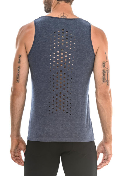 ST33LE Chevron Laser Cut Tank Top | Navy | ST-254  - Mens Tank Tops - Rear View - Topdrawers Clothing for Men
