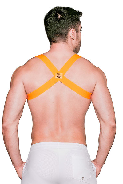TOF Paris Party Boy Elastic Harness | Neon Orange | H0018-OF  - Mens Elastic Harnesses - Side View - Topdrawers Underwear for Men
