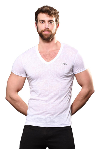 Andrew Christian Burnout V-Neck Tee | White | 10371-WH  - Mens T-Shirts - Front View - Topdrawers Clothing for Men
