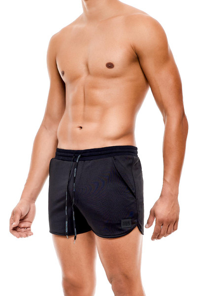 Modus Vivendi Diagonal Jogging Cut Short | Black | 10353  - Mens Shorts - Side View - Topdrawers Clothing for Men
