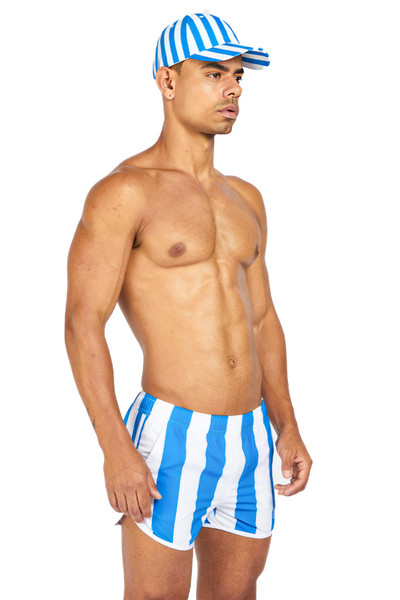 Project Claude Classic Stripe Swim Short | Blue | PCC162-BU  - Mens Boardshort Swim Shorts - Side View - Topdrawers Swimwear for Men
