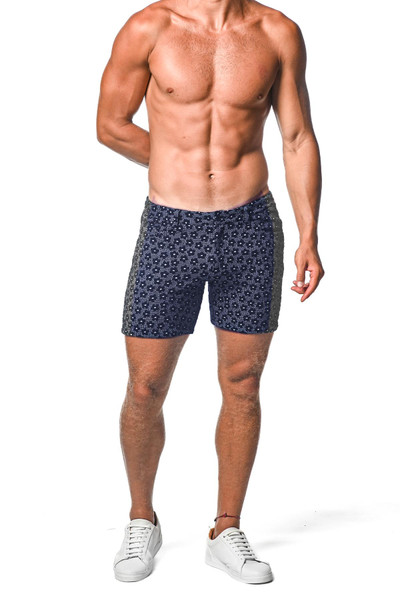 ST33LE Stretch Knit Jeans Shorts | Navy Mini Floral | ST-1932  - Mens Shorts - Front View - Topdrawers Clothing for Men
