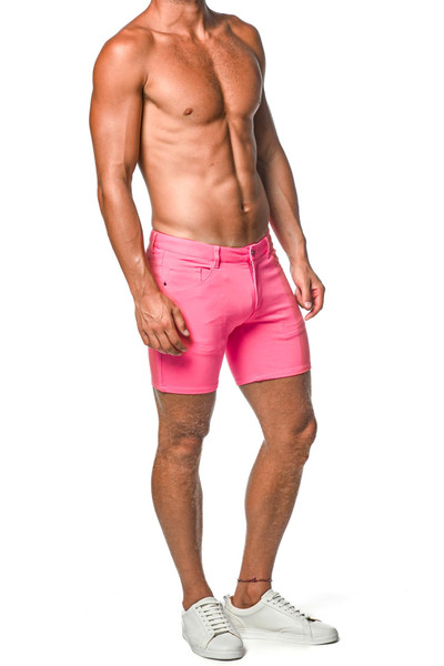 ST33LE Stretch Knit Jeans Shorts | Pink Jelly | ST-1932  - Mens Shorts - Side View - Topdrawers Clothing for Men
