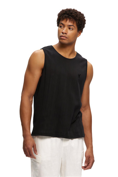 Kuwalla Tee Perforated Rib Tank | Black | KUL-TANK3112-BLK  - Mens Tank Top Singlets - Front View - Topdrawers Clothing for Men
