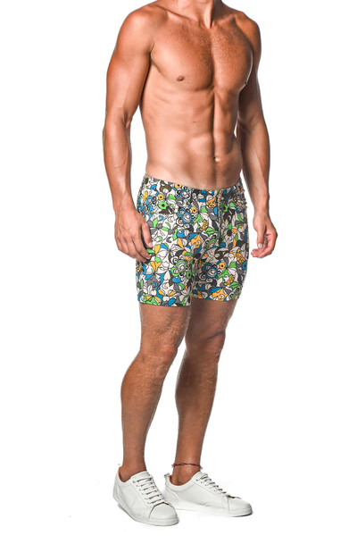 ST33LE Stretch Knit Jeans Shorts | Blue/Green Fleur | ST-1932-LX  - Mens Shorts - Side View - Topdrawers Clothing for Men
