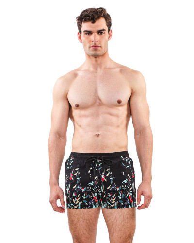 Postmarc Border Swim Short 2.5 Inch | Midnight/Teal Floral PM-6002-47 | Front View | Mens Swim Shorts | Topdrawers Swimwear for Men