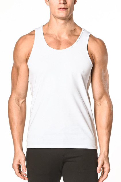 ST33LE Cotton Jersey Knit Tank Top | White ST-102 | Front View | Mens Tank Tops | Topdrawers Clothing for Men