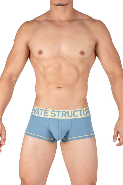 Private Structure MO-Lite Mid Waist Trunk | Ash Blue/Butter MOUX4103 | Front View | Mens Boxer Briefs | Topdrawers Underwear for Men