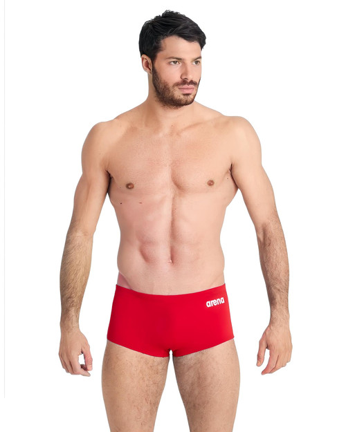 Arena Team Swim Low Waist Short Trunk Solid | Red White 004775-450 | Front View | Mens Swim Boxers | Topdrawers Swimwear for Men